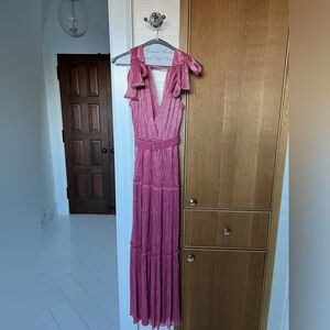 NWOT Sabina Musayev ‘Helena’ metallic tiered maxi dress in Hot Pink, size XS